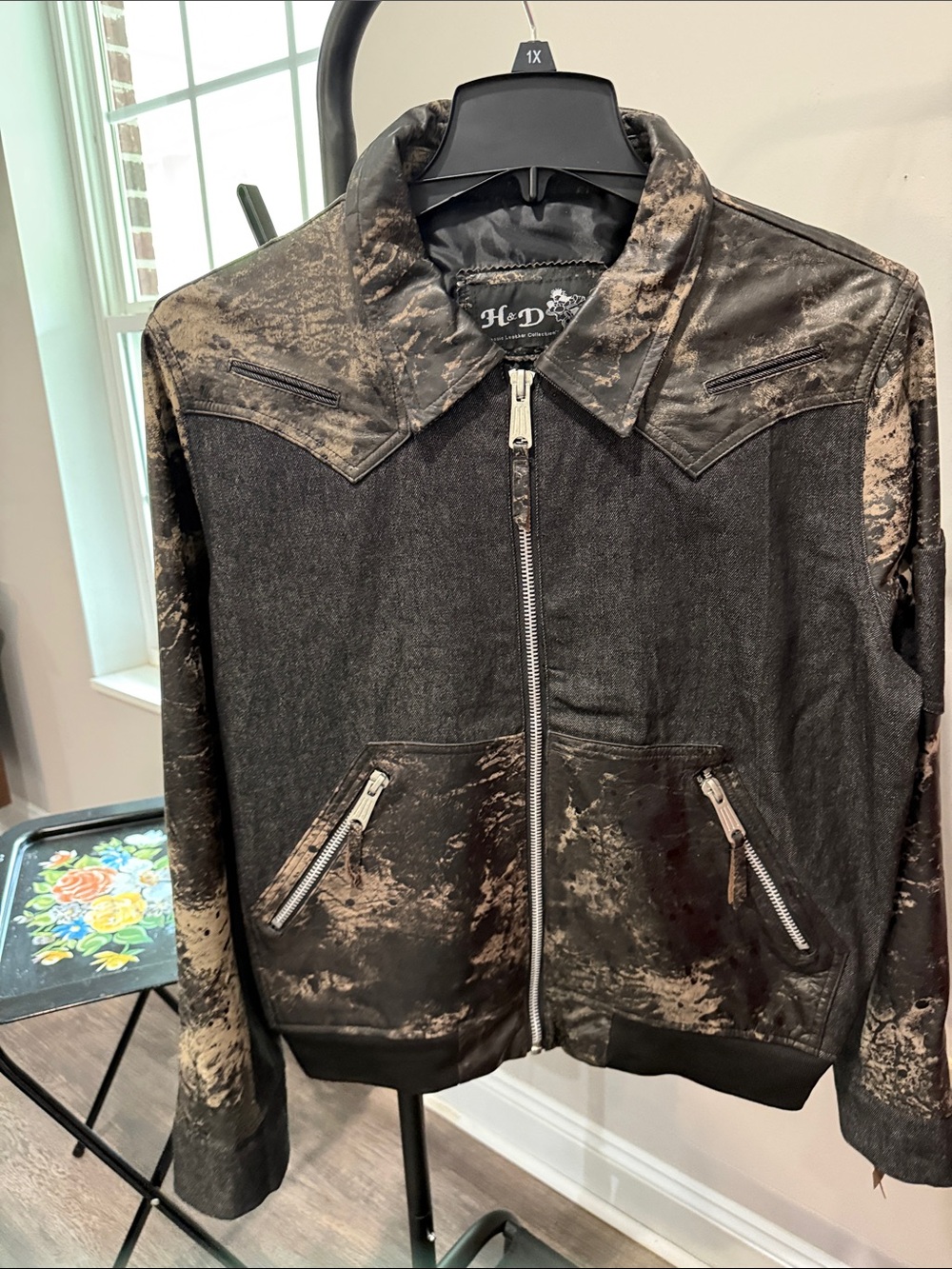Men's Distressed Black/Brown Zip-Front Jacket
